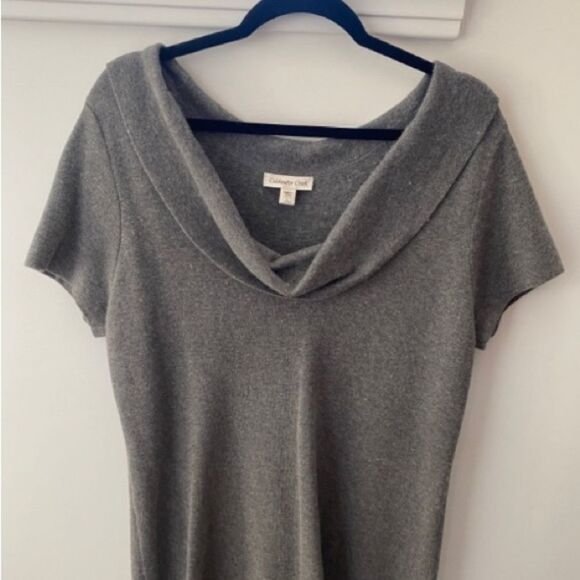 Wool Knit Sweater Dress Womens Large Long Tunic Cowl Neck Top Careerwear Holiday - Picture 3 of 12